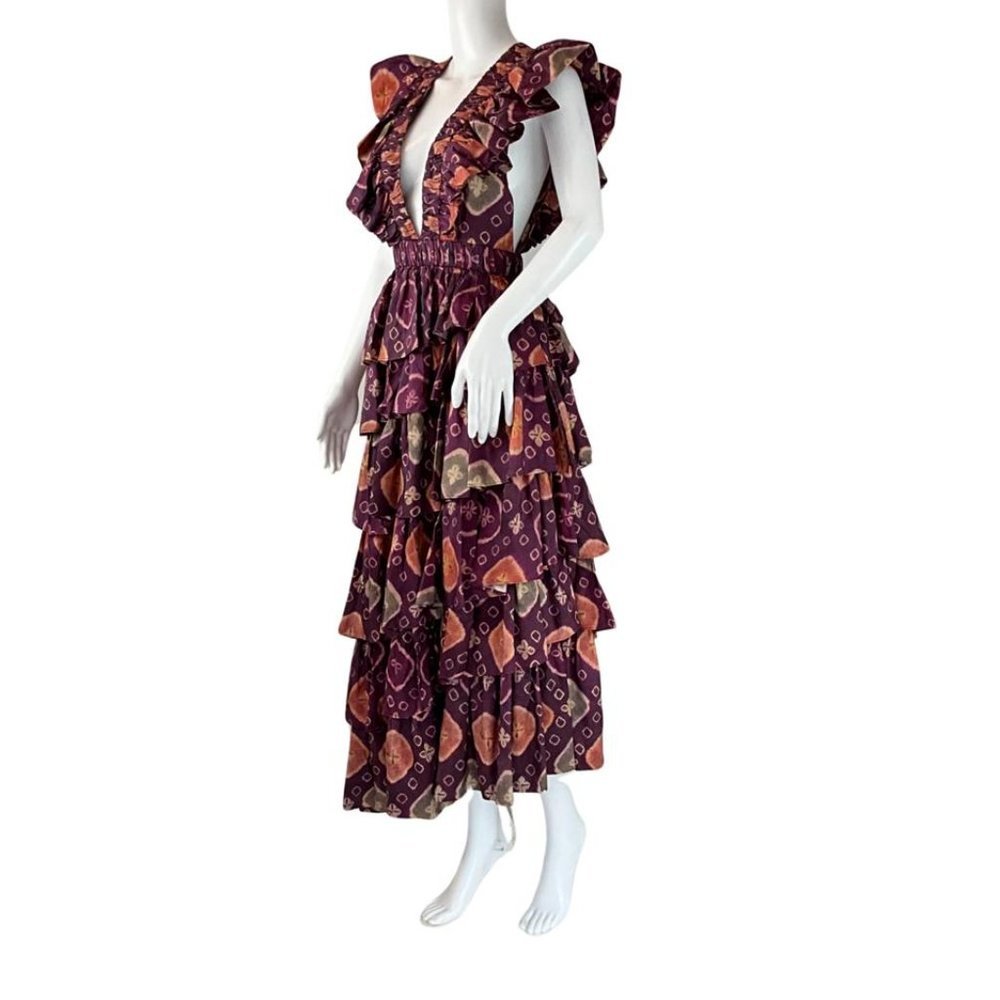Ulla Johnson Women's Viola Asymmetric Floral Print Tiered Silk Dress Purple Sz 2 - Picture 6 of 10